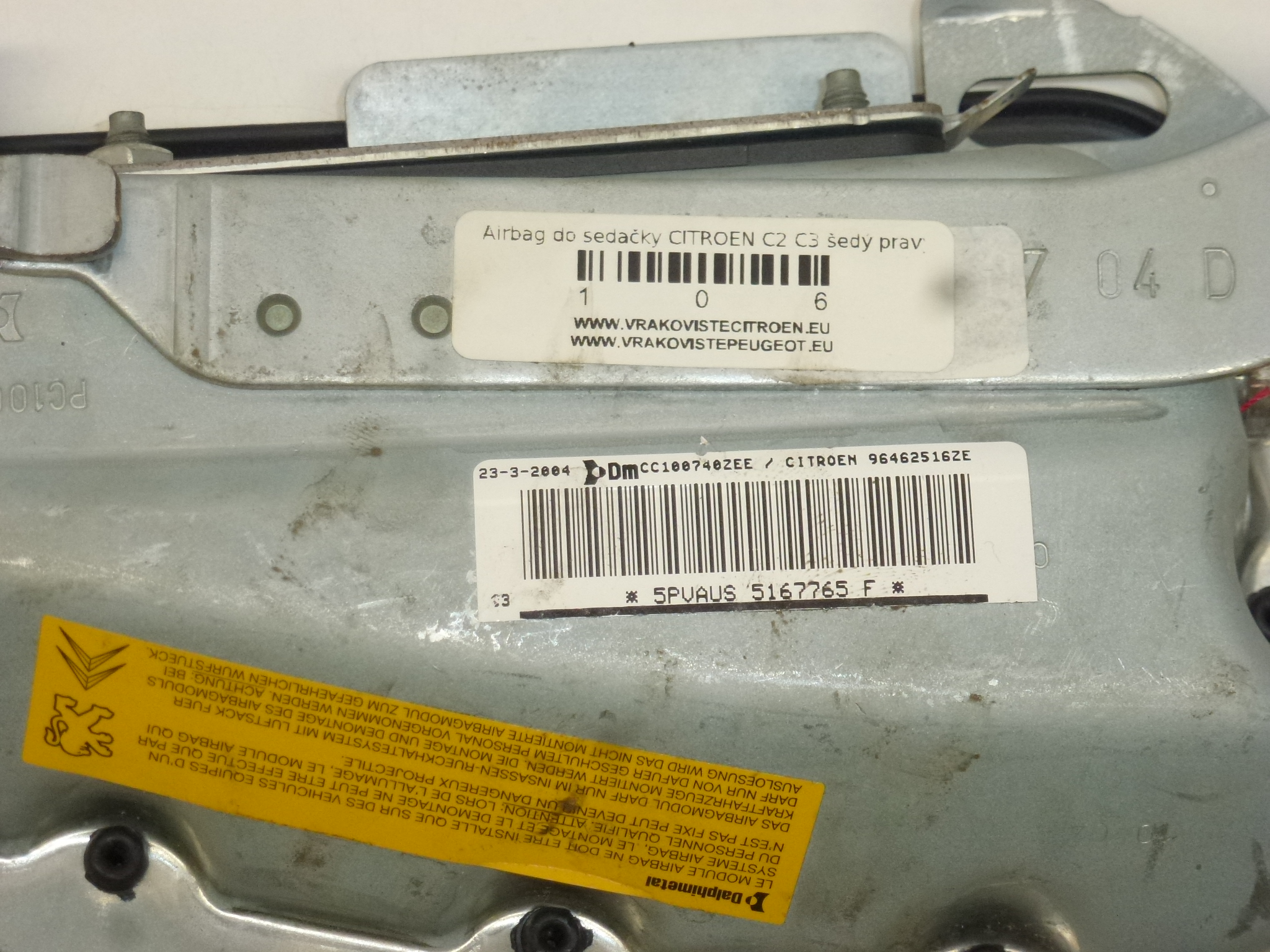 Stoelairbag lichtgrijs rechts Citroën C2 C3 96462516ZE 8216AQ