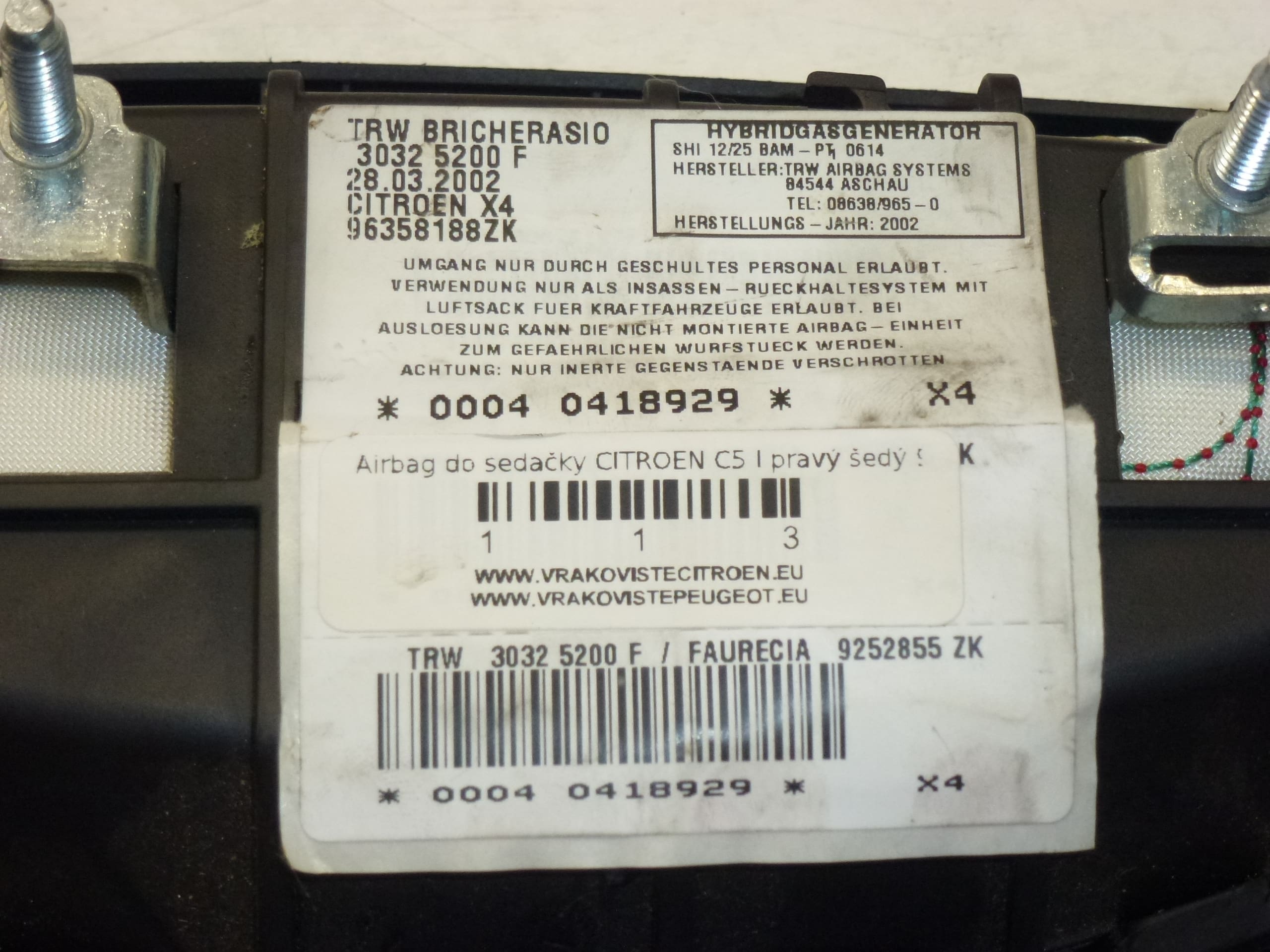 Airbag Passagiersstoel Citroën C5 96358188ZK 96391352ZK 8216K3 - Afbeelding 2